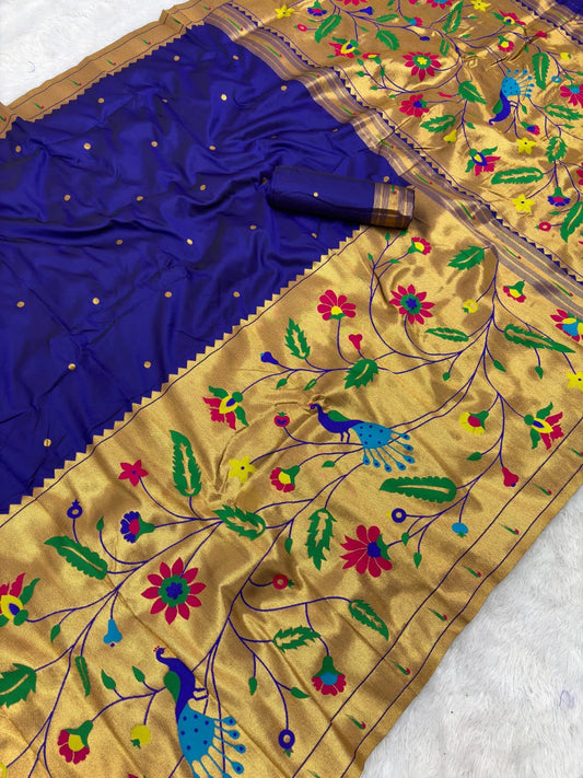 Half All-Over Muniya Paithani Saree - Premium Soft Silk Zari
