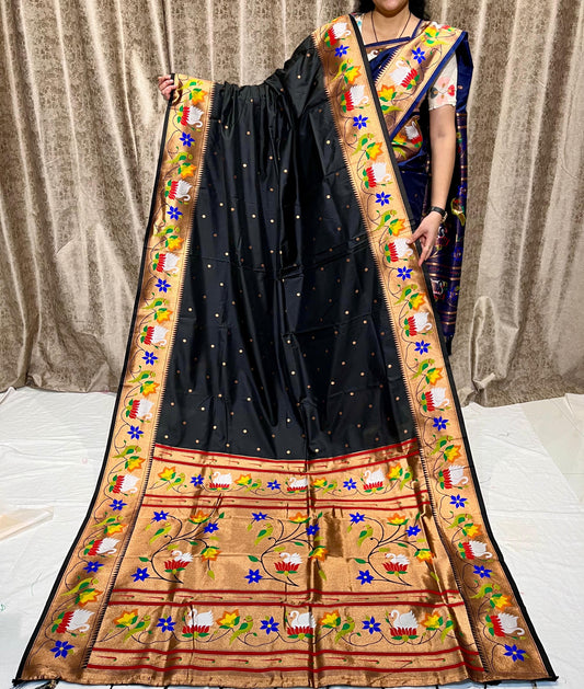Rajhans Paithani Saree - Soft Silk, Zari Motifs, Meenakari Pallu