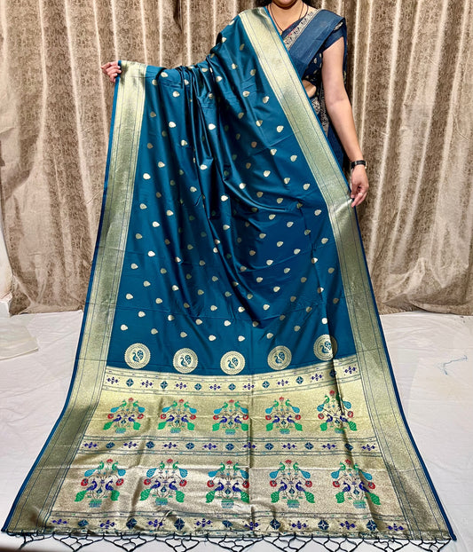 Lustrous Paithani Saree - Soft Silk, Lotus Design