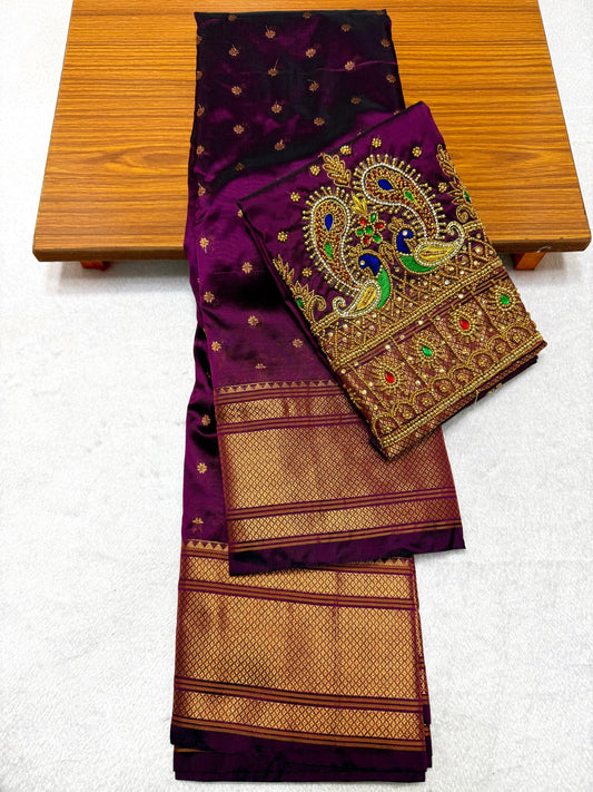 Heavy Work Blouse Kalanjali Paithani Saree – Meenakari Pallu, Aari Handwork Blouse