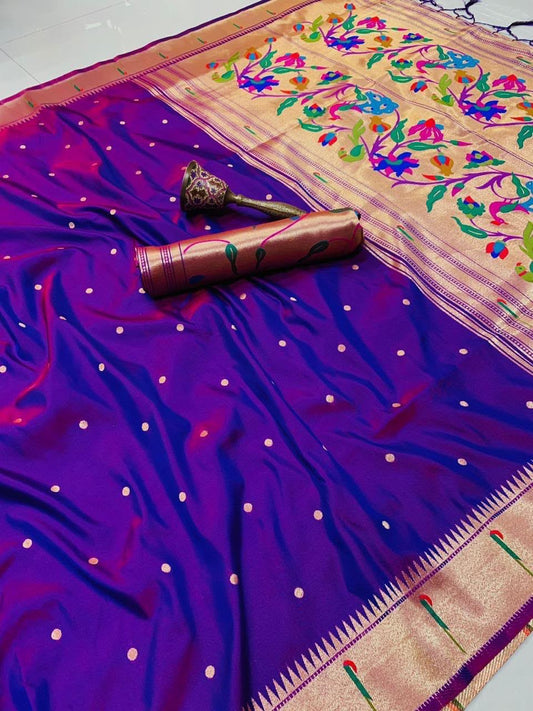 Single Muniya Paithani Saree – Golden Zari Border, Soft Silk