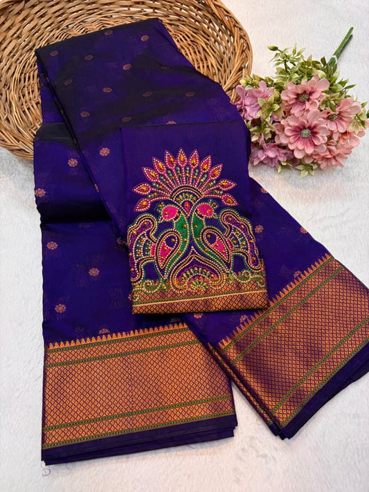 Dual Peacock Kalanjali Paithani Saree – Tana Soft Silk, Copper Zari, Maharani Pallu