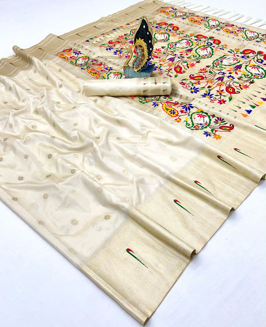 Soft Silk Single Muniya Paithani Saree – White, Pink, Purple, Blue, Rama