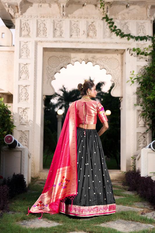 Black Paithani Lehenga Choli - Jacquard Silk, Zari Weaving