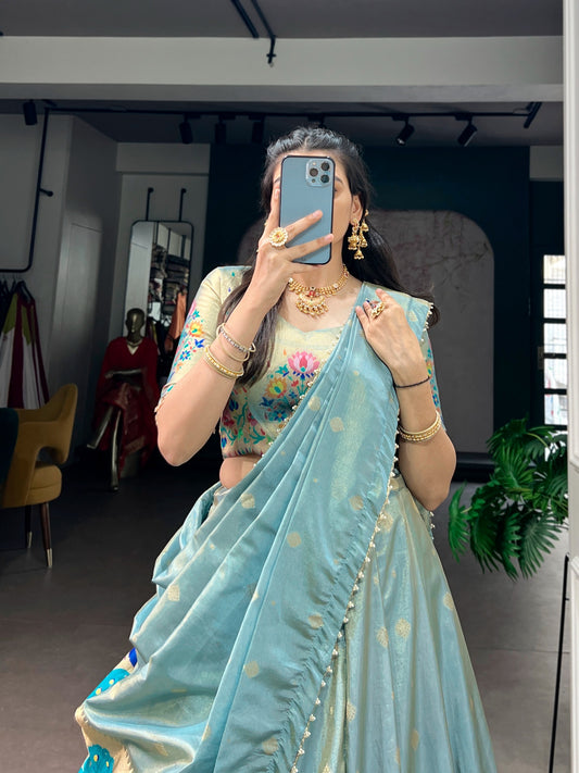 Festive Shimmer Zari Lehenga Choli Set 2 - 4.5m Flair, Can-Can Attached