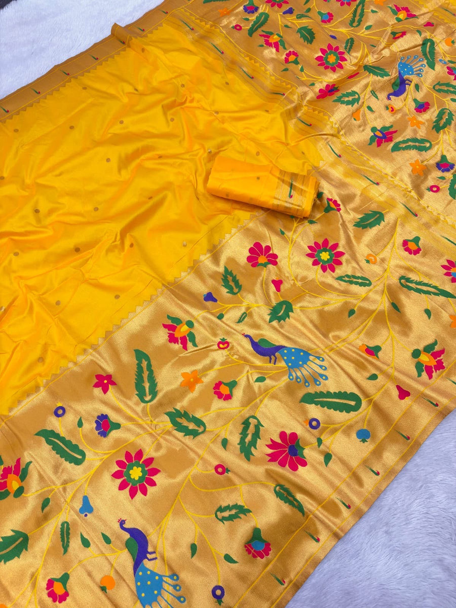 Half All-Over Muniya Paithani Saree - Premium Soft Silk Zari