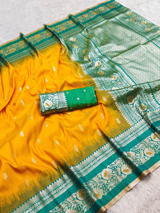 Rekha Soft Banarasi Silk Saree - Zari Weave, Paisley Border, Meenakari Pallu