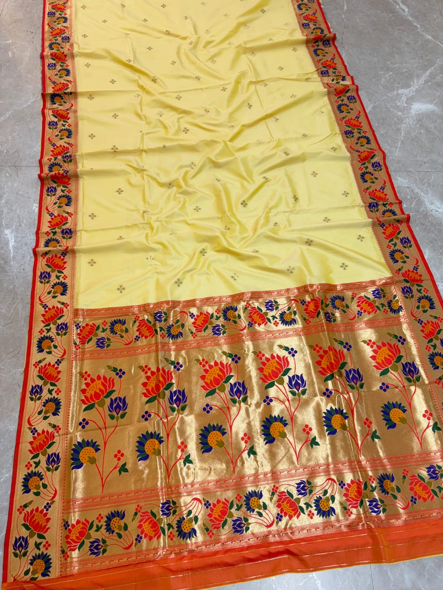 Lotus Brocade Paithani Saree – All-Over Zari Butti, Soft Silk