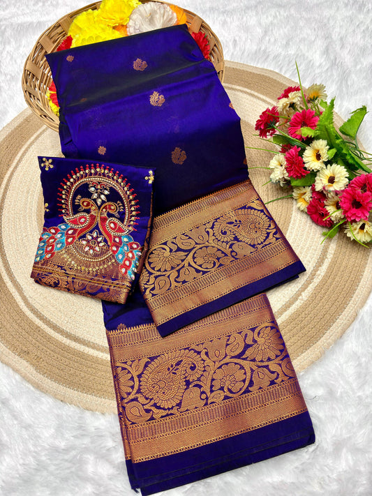 Gauri Kanjivaram Paithani Saree – Pure Tana Silk, Zari Butta, Aari Work Blouse