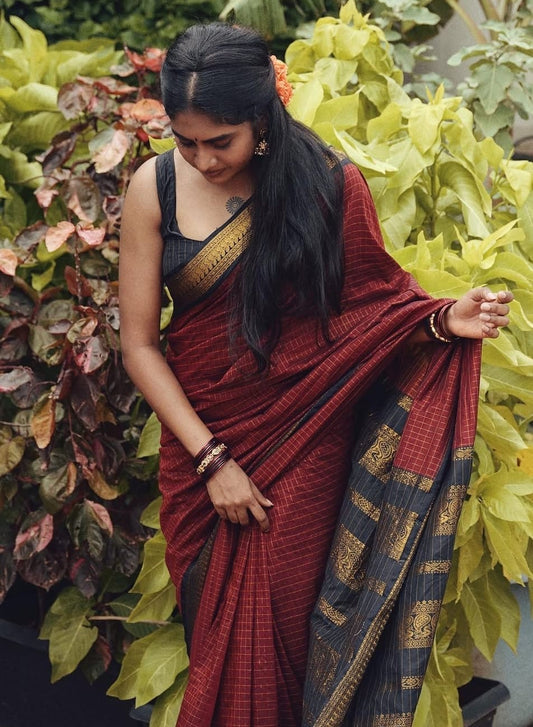 Lata Cotton Gadwal Saree - Premium Cotton Blend