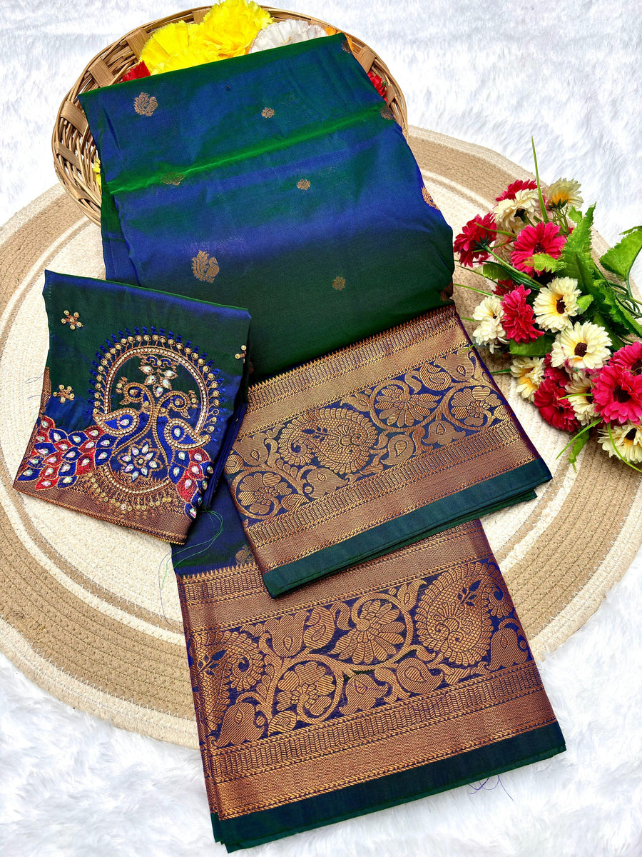 Gauri Kanjivaram Paithani Saree – Pure Tana Silk, Zari Butta, Aari Work Blouse