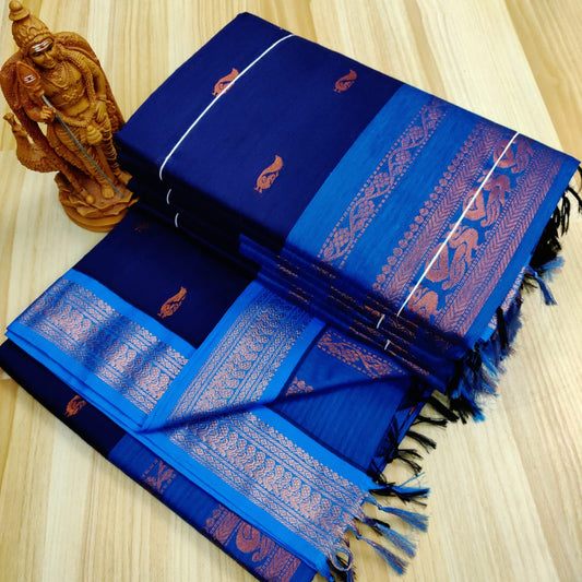 KCP001 - Kalyani Cotton Gadwal Saree – Soft Cotton, Thread Buttas, Grand Zari Pallu