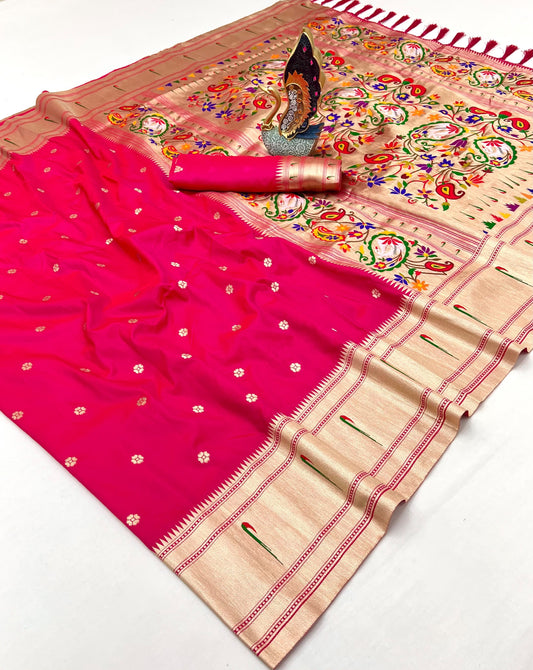 Soft Silk Single Muniya Paithani Saree – White, Pink, Purple, Blue, Rama