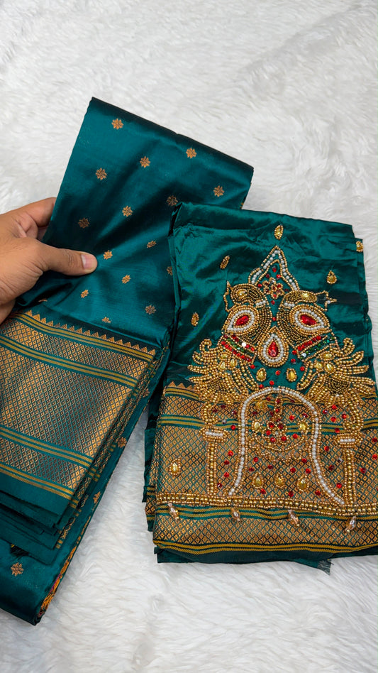 Shruti Kalanjali Paithani Saree – Self Border, Heavy Aari Work, Double Pallu