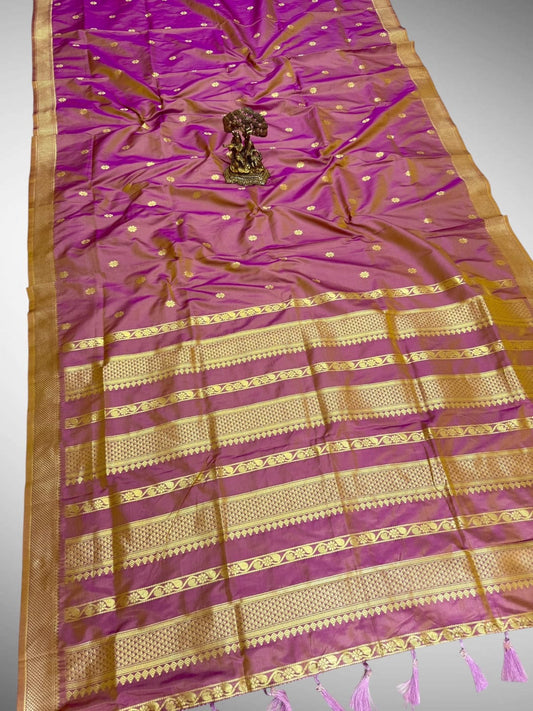 Kalyanipattu Silk Saree - Pure Soft Silk, Golden Zari, Self Blouse