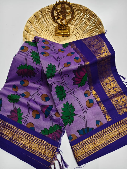 Sanskriti Kalamkari Cotton Saree - Premium Soft Cotton, Grand Zari Pallu