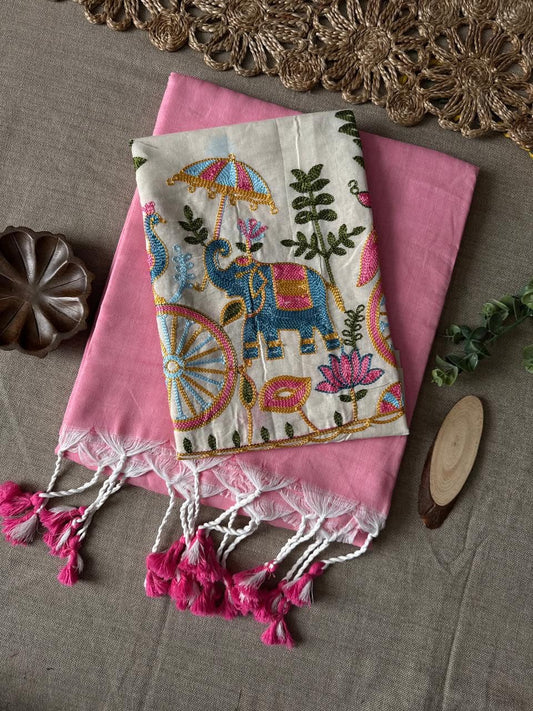 Classic Khadi Cotton Saree with Embroidered Blouse