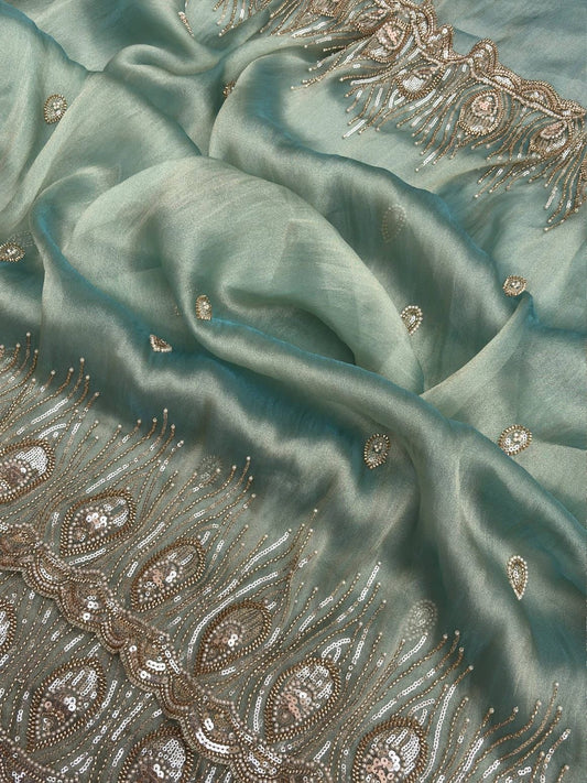 Premium Designer Scuba Silk Saree - Pearl Work, Beads and Sequin