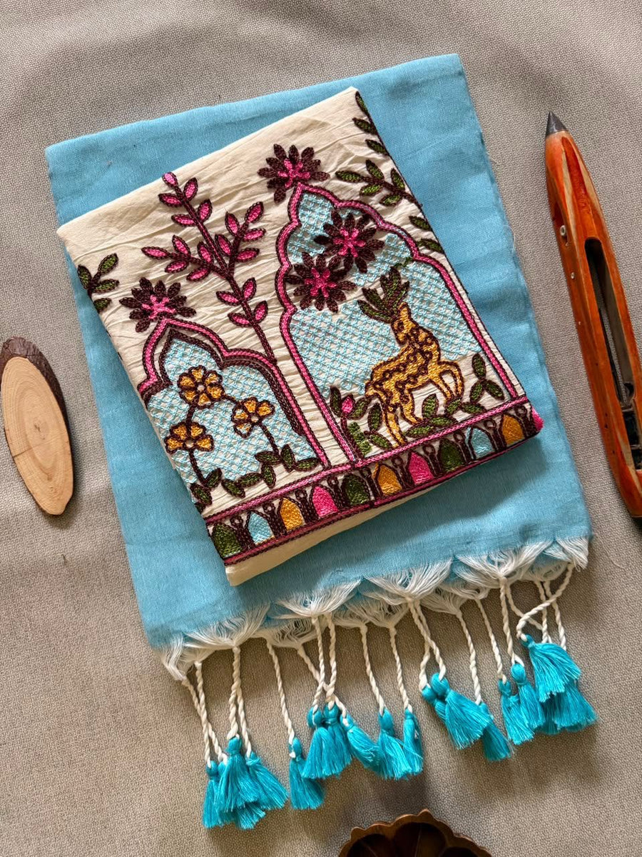 Classic Khadi Cotton Saree with Embroidered Blouse
