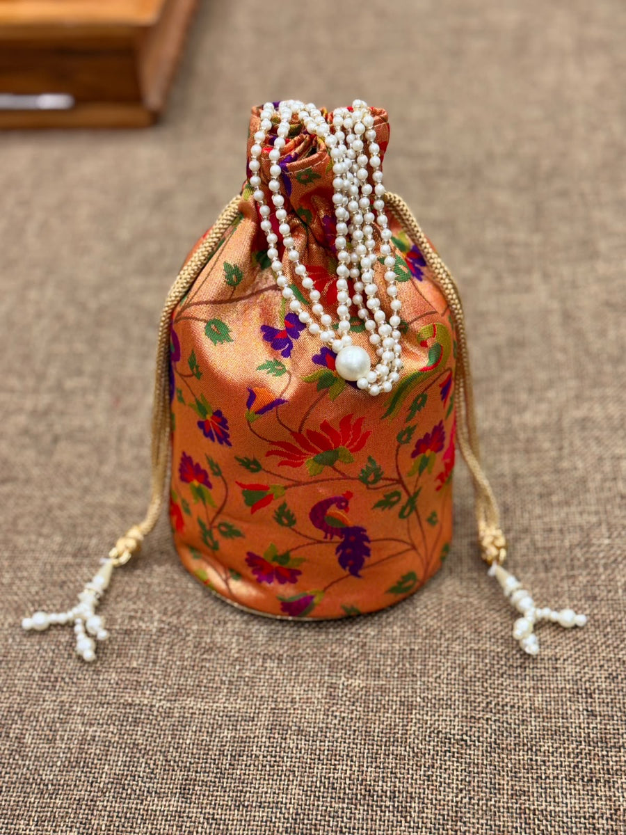 Paithani Batwa (Potli) - Soft Silk Tissue, Golden Zari