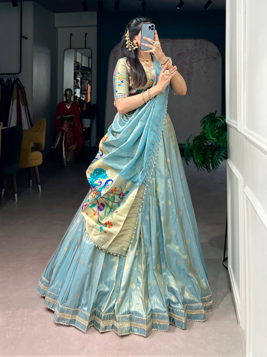 Festive Shimmer Zari Lehenga Choli Set 2 - 4.5m Flair, Can-Can Attached