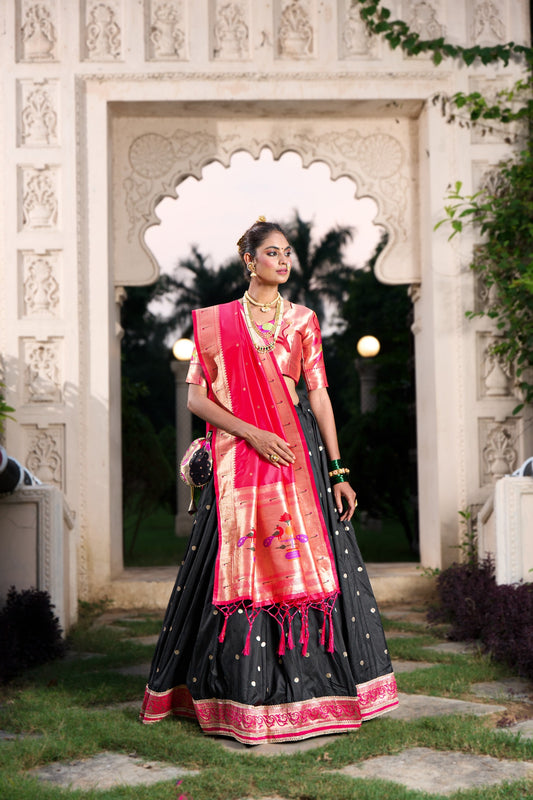 Black Paithani Lehenga Choli - Jacquard Silk, Zari Weaving