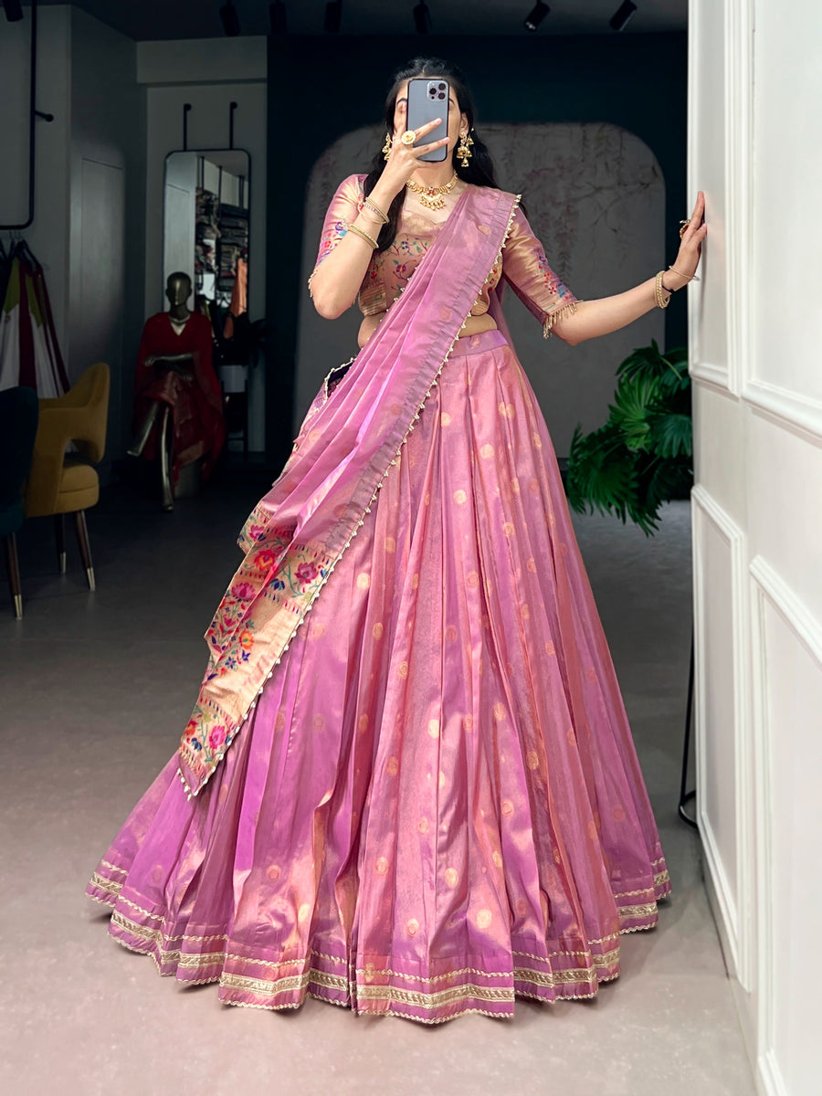 Festive Shimmer Zari Lehenga Choli Set 1 - 4.5m Flair, Can-Can Attached