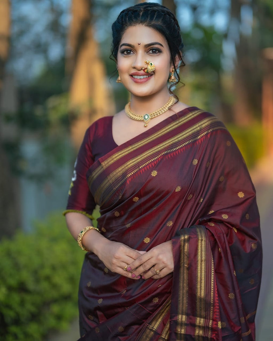 Traditional Narayanpet Paithani Saree - All-Over Buttis, Self Blouse