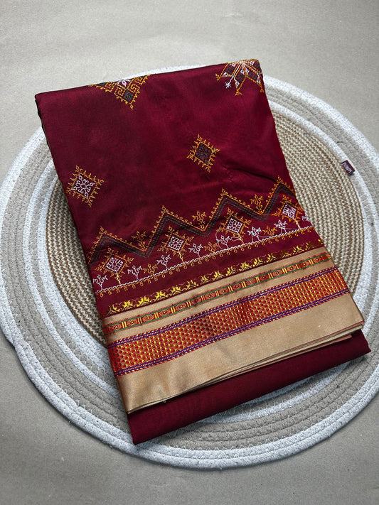 Ilkal Kasuti Saree - Mercerised Blended Silk, Chikki Paras Border