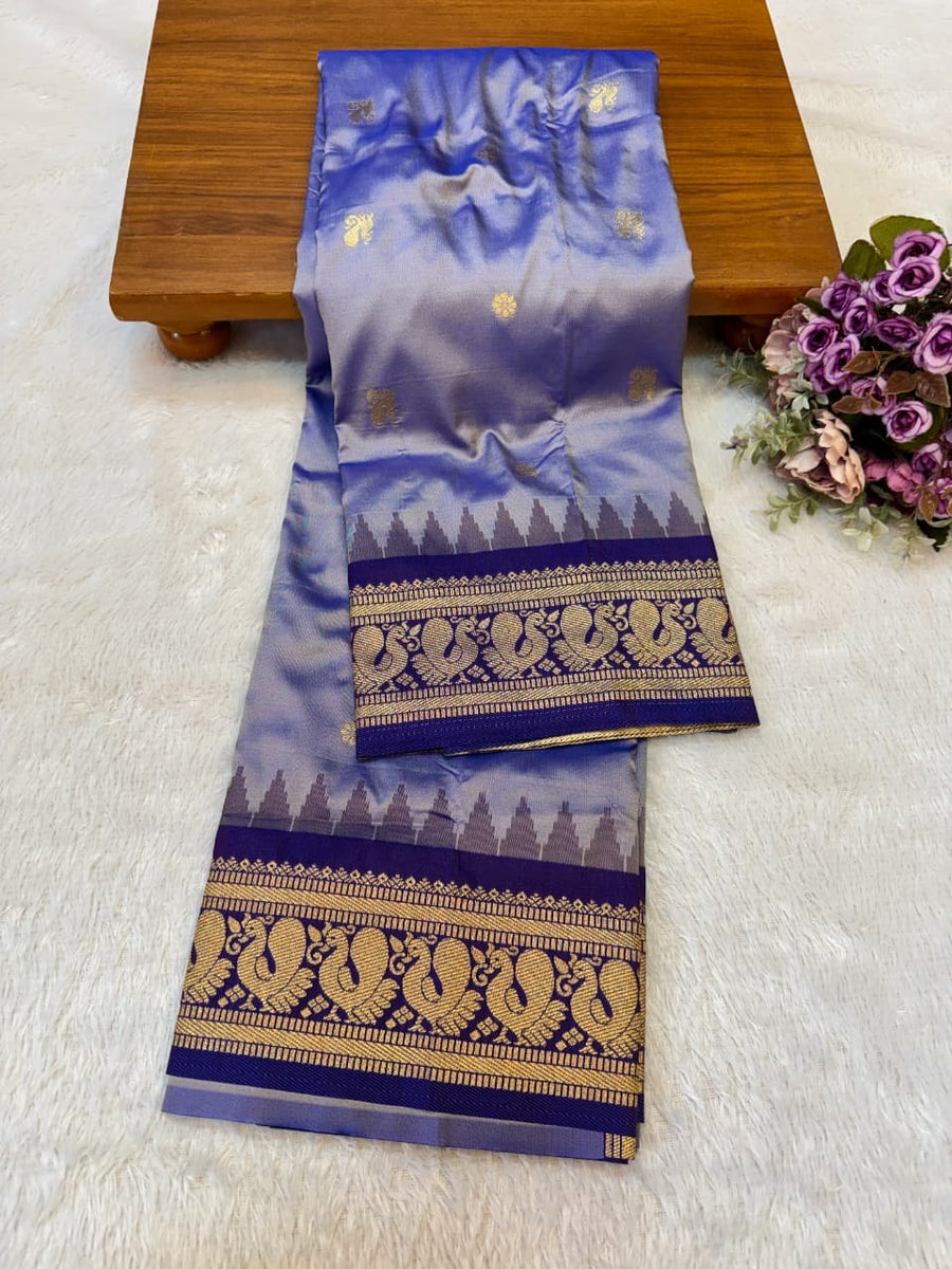 Traditional Peacock Gadwal Paithani Saree - Flower and Peacock Buttis