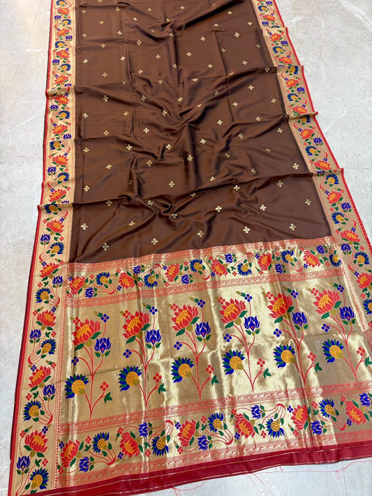 Lotus Brocade Paithani Saree – All-Over Zari Butti, Soft Silk