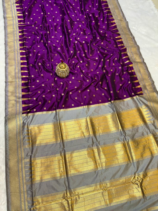 Maheshwari Erkal Paithani Saree – Temple Border, Star Buttis, Soft Silk