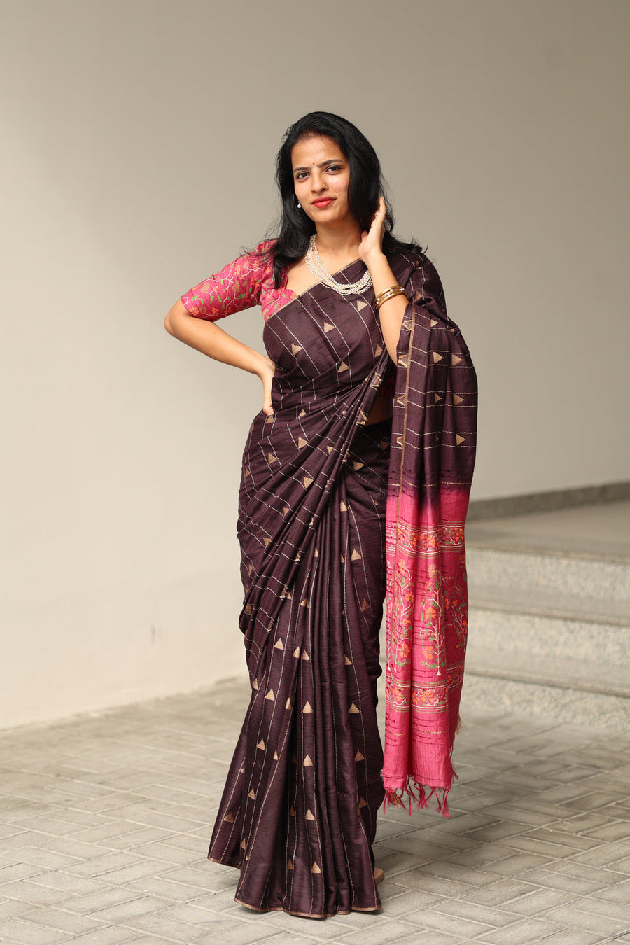 Soft Tussar Silk Saree - Digital Print with Blouse