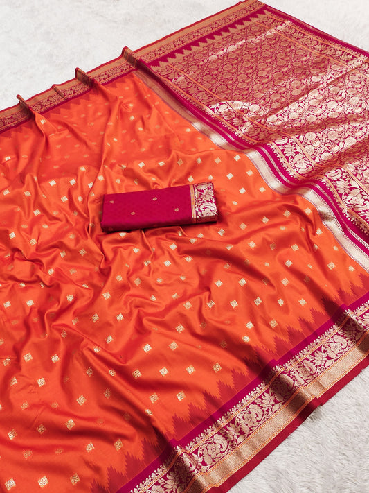 Suvarna Banarasi Silk Saree - Gold Zari Weave, Paisley Border, Meenakari Pallu