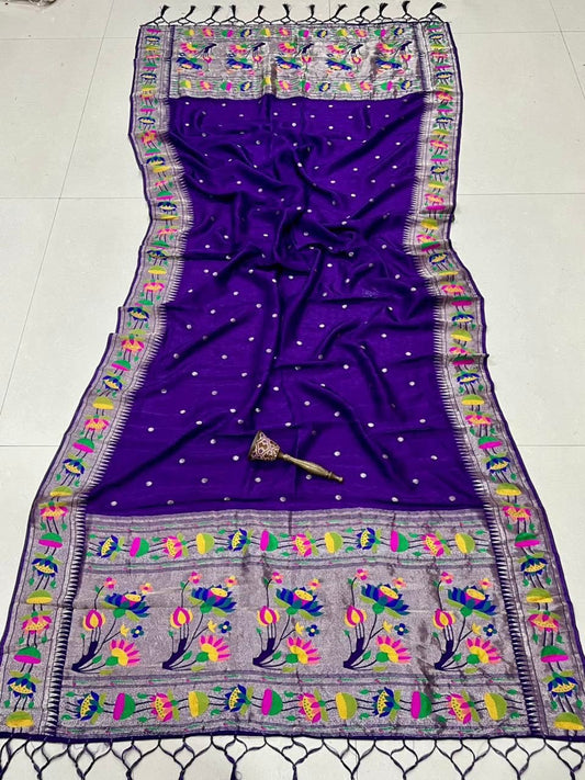 Sunflower Dupatta - Flower Border, Brocade Butti, Soft Zari Viscose, 2.5m