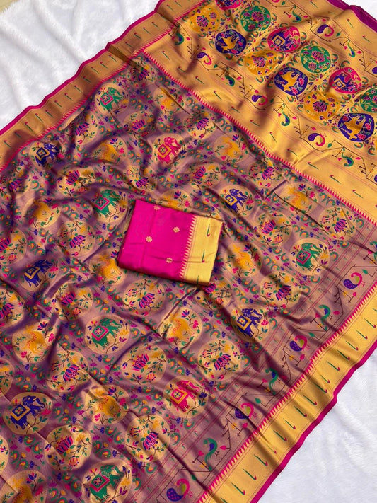 Brocade Muniya Paithani Saree - Pure Tissue Silk, Zari Weaving, 5.5m