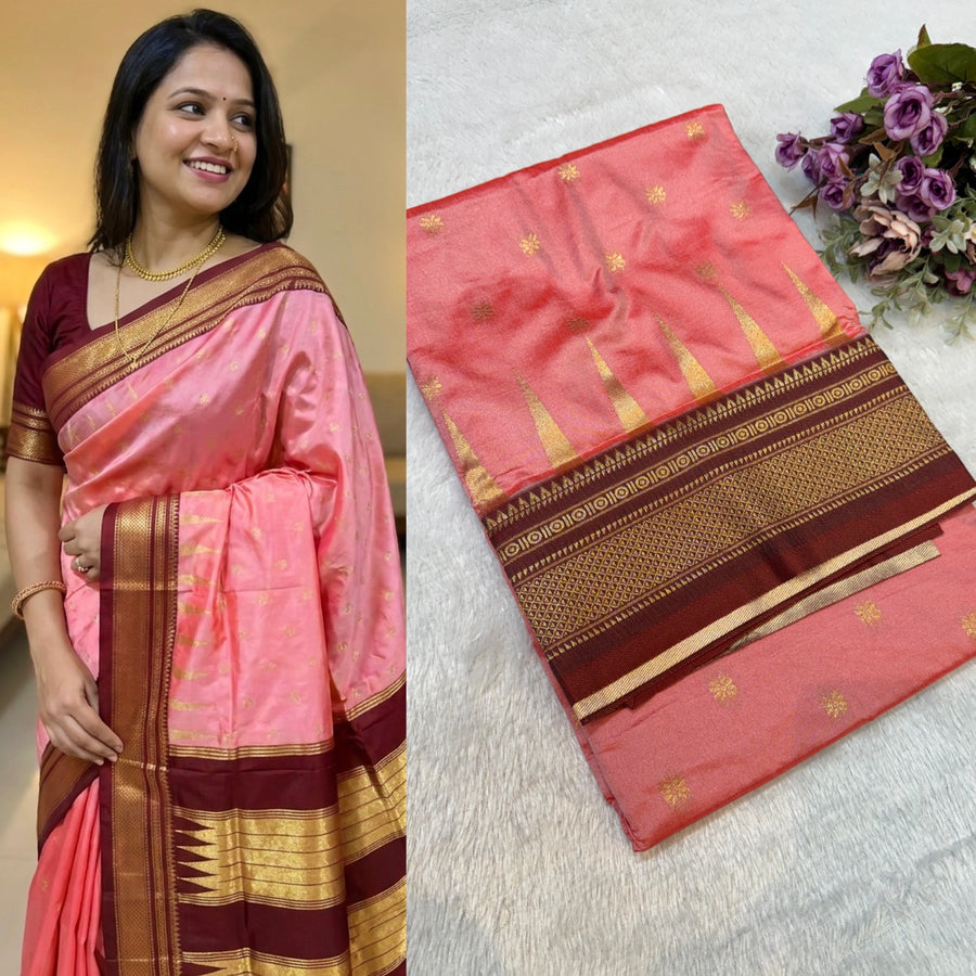 Maheshwari Erkal Paithani Saree – Temple Border, Star Buttis, Soft Silk