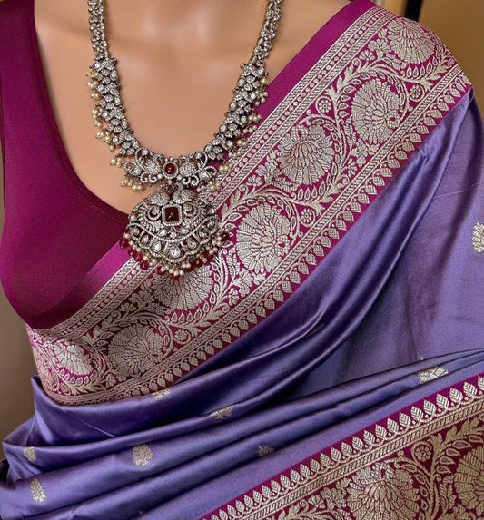 Soft Banarasi Silk Saree - Self Weave Design, Zari Pallu