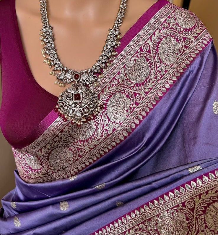 Soft Banarasi Silk Saree - Self Weave Design, Zari Pallu