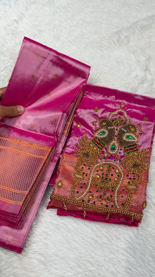 Shruti Kalanjali Paithani Saree – Self Border, Heavy Aari Work, Double Pallu
