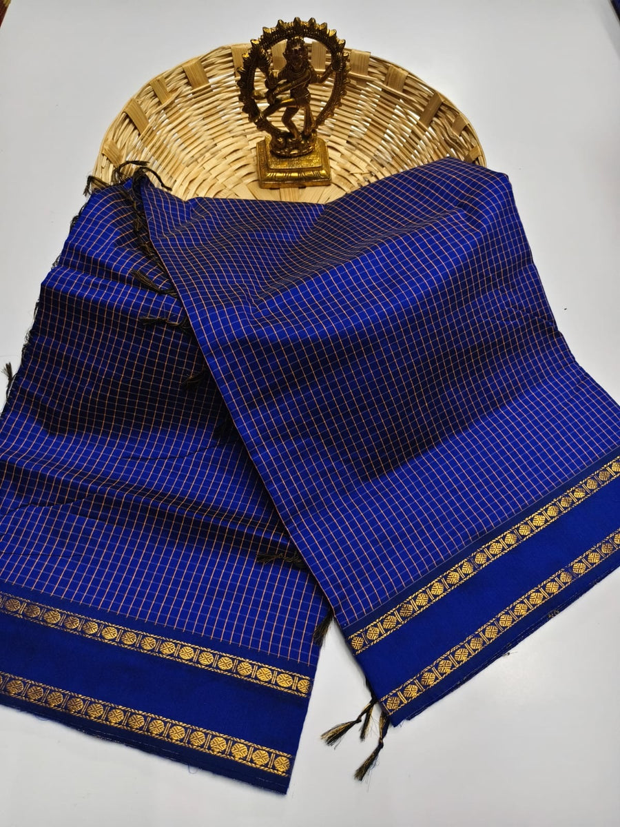 Mangalam Check Cotton Saree - Premium Soft Cotton, Grand Zari Pallu