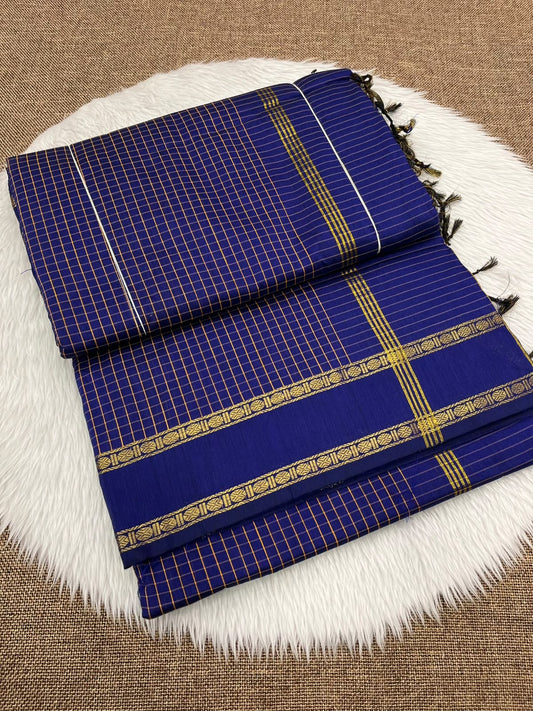 Arani Cotton Gadwal Saree - All-Over Check Body, Ghonda Work