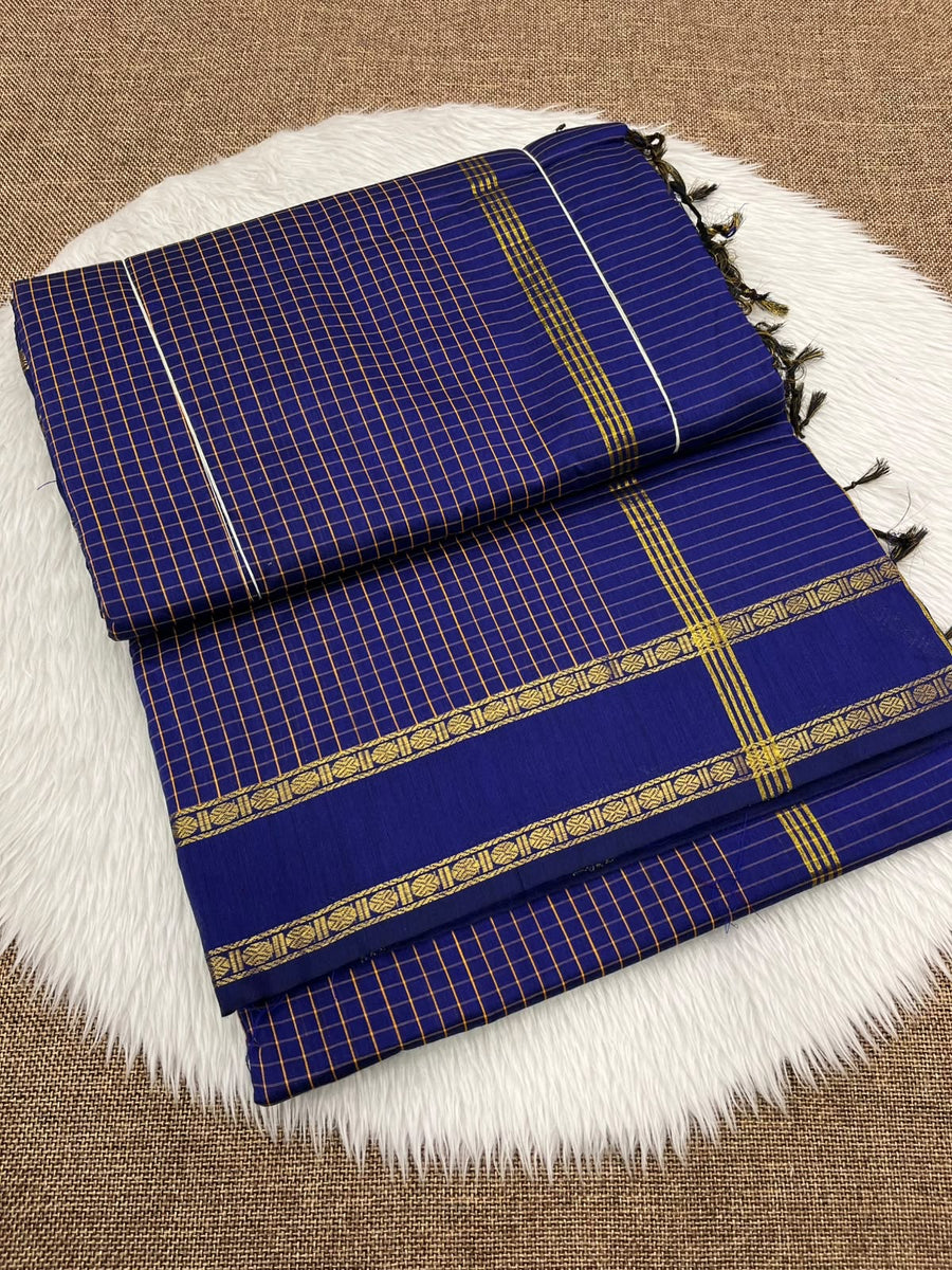Arani Cotton Gadwal Saree - All-Over Check Body, Ghonda Work