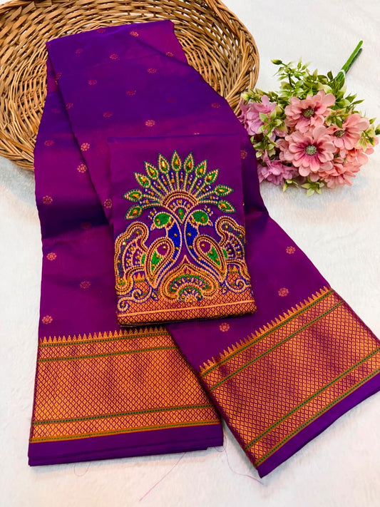 Dual Peacock Kalanjali Paithani Saree – Tana Soft Silk, Copper Zari, Maharani Pallu