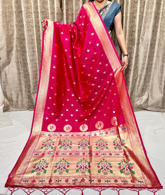 Lustrous Paithani Saree - Soft Silk, Lotus Design