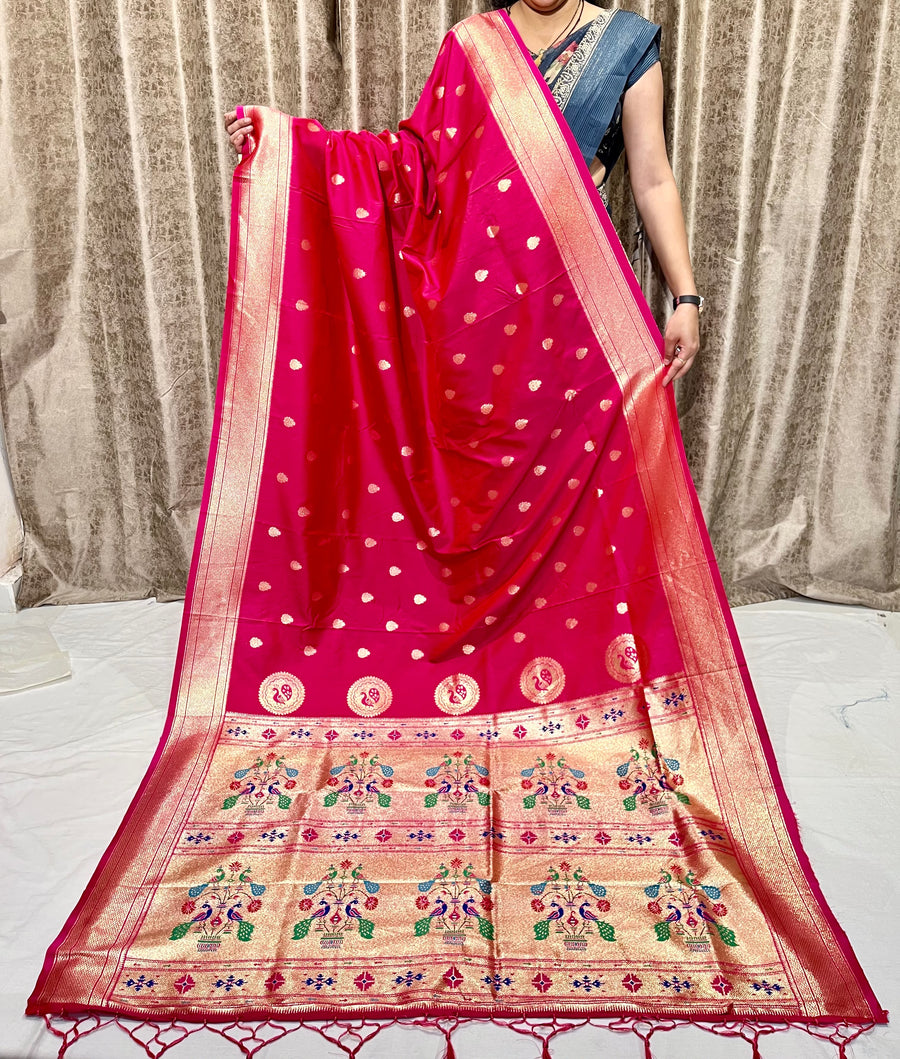 Lustrous Paithani Saree - Soft Silk, Lotus Design