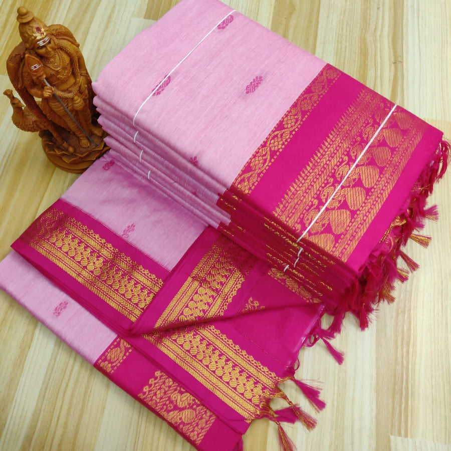 KCP001 - Kalyani Cotton Gadwal Saree – Soft Cotton, Thread Buttas, Grand Zari Pallu